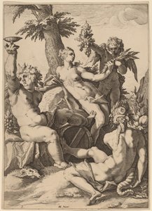Venus, Bacchus und Ceres von Jacob Matham after Hendrik Goltzius