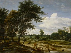 Landschaft mit Hirten und Vieh von Jacob Salomonsz. Ruysdael