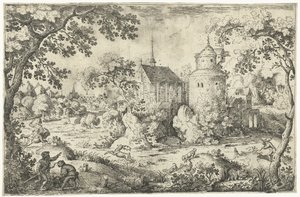 Hirschjagd bei einer Kapelle von Jacob Savery (I)