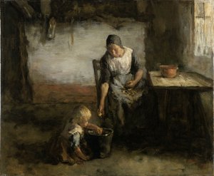 Frau beim Kartoffelschälen