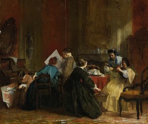 Gruppe von Frauen, die stereoskopische Fotografien betrachten, ca. 1868