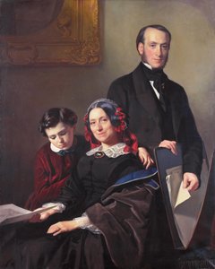 Mevrouw A J Schmidt-Keiser, Witwe des Malers Willem Hendrik Schmidt (1809-49), der Lehrmeister von Jacob Spoel, mit ihrem Bruder J N Keiser und ihrem zehnjährigen Sohn