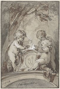 Allegorie mit drei Putti bei einem Altar