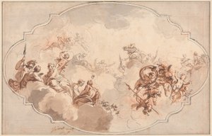 Entwurf für eine Decke: Apotheose von Kallisto oder Diana (recto), und Skizze von Figuren (verso)