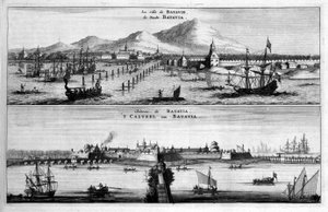 Ansichten der Stadt, des Hafens und der Burg von Batavia - in "Botschaft der Östlichen Gesellschaft der Vereinigten Provinzen an den Kaiser von China oder Großkhan von Tartaria" von Pierre de Goyer und Jacob de Keyser, Leiden