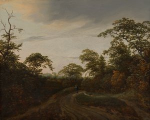 Weg durch eine bewaldete Landschaft in der Dämmerung von Jacob van Ruisdael