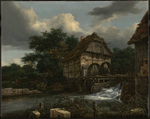 Zwei Wassermühlen und eine offene Schleuse