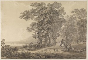 Ein Weg mit hohen Bäumen entlang eines Flusses von Jacob van Strij