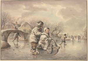 Winterlandschaft mit Schlittschuhläufern von Jacob van Strij