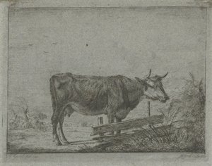 Kuh, stehend am Zaun von Jacobus Cornelis Gaal