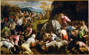 Die Israeliten trinken das Wasser, das wundersam aus dem Felsen entspringt von Jacopo (1510-92) Bassano