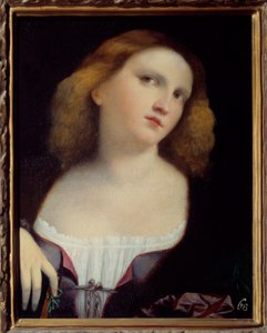 Porträt einer Frau. Gemälde auf Holz, auf Leinwand übertragen von Jacopo Palma il Vecchio (1480-1528) 1513 Dim. 0,48 x 0,38 m Lyon, Musée des Beaux Arts