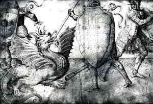 Krieger kämpfen gegen einen Drachen, ca. 1450 von Jacopo Bellini