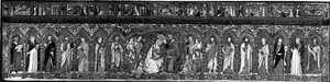 Die Krönung der Jungfrau, begleitet von einer Reihe von Heiligen, ein Altartuch von Jacopo Cambi