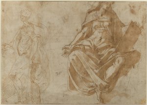 Heilige Cäcilia und eine sitzende weibliche Figur, die ein Buch hält von Jacopo Ianguidi Bertoia