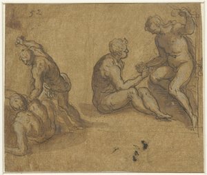 Adam und Eva unter dem Baum und Kain, der Abel tötet von Jacopo Palma (il Giovane)
