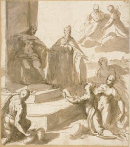 Studie für Venedig, das Huldigung und Geschenke von Brescia, Udine, Padua und Verona erhält, mit Doge Francesco Venier, der sie präsentiert