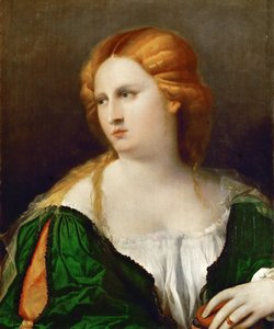 Junge Frau in einem grünen Kleid, eine Schachtel in der Hand, ca. 1514