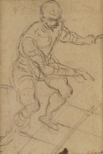 Sitzender Mann von oben gesehen (Schwarzkreide auf Papier) (recto) von Jacopo Robusti Tintoretto