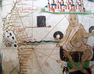 Detail eines afrikanischen Herrschers von einer Renaissance-Karte von Europa, nach Jacopo Russo, 1528