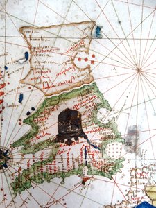 England, Wales und Schottland, von einer Renaissance-Karte von Europa, nach Jacopo Russo, 1528