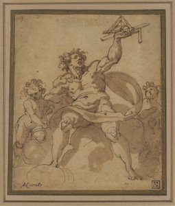 Eine Allegorie der Architektur: Eine männliche Figur mit zwei Putti