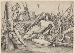 Sieg ruht zwischen Kriegstrophäen von Jacopo de