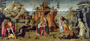 Landschaft mit biblischen Szenen und Legenden der Heiligen von Jacopo del Sellaio