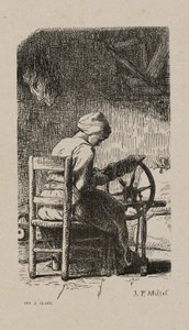 Frau beim Spinnen