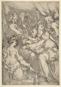 Die Heilige Familie mit der Heiligen Katharina, dem Heiligen Johannes dem Evangelisten und einem Engel, 1612-16 von Jacques Bellange