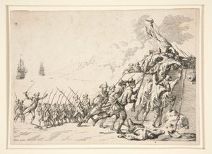 Angriff auf ein Fort vom Meer aus von Jacques Bertaux