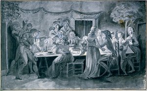 Hochzeitsessen während der Revolution, Zeichnung von Jacques Bertaux von Jacques Bertaux