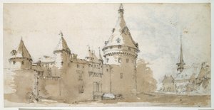 Ein turmbewehrtes Schloss und eine Kirche von Jacques Callot
