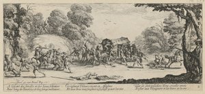 Angriff auf eine Postkutsche, Blatt 8 der Folge "Grauen des Krieges" von Jacques Callot