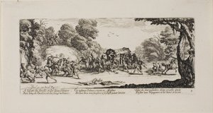 Angriff auf die Kutsche, Platte acht aus Die Elendigkeiten des Krieges von Jacques Callot