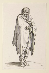 Barhäuptiger Bettler mit unbeschuhten Füßen, aus Die Bettler (Le mendiant à la tête découverte et aux pieds nus)