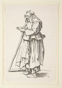 Bettlerin, die Almosen erhält, aus Die Bettler (La mendiante venant de recevoir la charite) von Jacques Callot