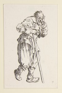 Bettler, der sich auf einen Stock stützt, aus Die Bettler (Le gueux appuyé sur un bâton) von Jacques Callot