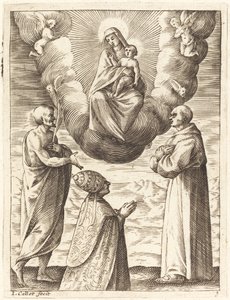 Bonifatius VIII. mit den Heiligen Franziskus und Crispin, die die Jungfrau und das Kind anbeten von Jacques Callot