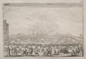 Feuerwerk am Arno, ca. 1622 von Jacques Callot