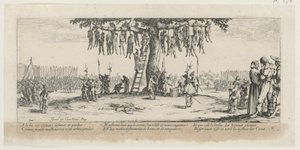 Hängung, Blatt 11 der Folge "Grauen des Krieges" von Jacques Callot
