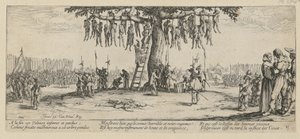 Hängung, Blatt 11 der Folge "Grauen des Krieges" von Jacques Callot