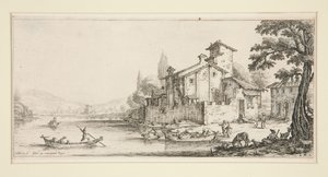 Der Spaziergang auf dem Wasser, aus Landschaften für Giovanni de Medici von Jacques Callot