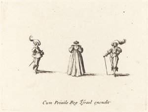 Dame von hinten gesehen und zwei Herren, wahrscheinlich 1634