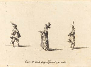 Dame mit Federhut und zwei Herren