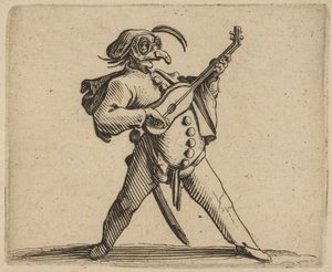 Le Comédien Masqué Jouant de la Guitare, 1616-22 von Jacques Callot