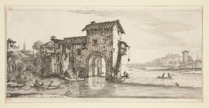Die Wassermühle, aus Landschaften für Giovanni de Medici von Jacques Callot