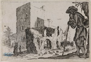 Les Caprices, Der Hirte und die Ruinen. Fünftes Stück der Serie von 50 gravierten Stücken in Nancy (Lieure 432, Meaume 777)