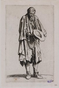 Les Gueux, Der Bettler mit dem Rosenkranz. Elfte Nummer einer Serie von 25 Stücken (Lieure 489, Meaume 695) von Jacques Callot