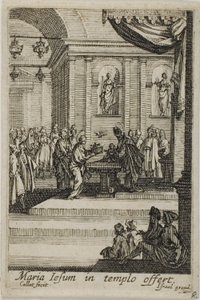Maria präsentiert Christus im Tempel, aus Das Leben der Jungfrau von Jacques Callot